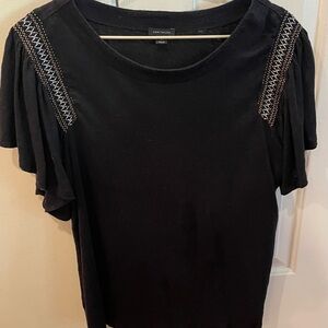 Ann Taylor sz m embroidered sleeve/flutter sleeve black top